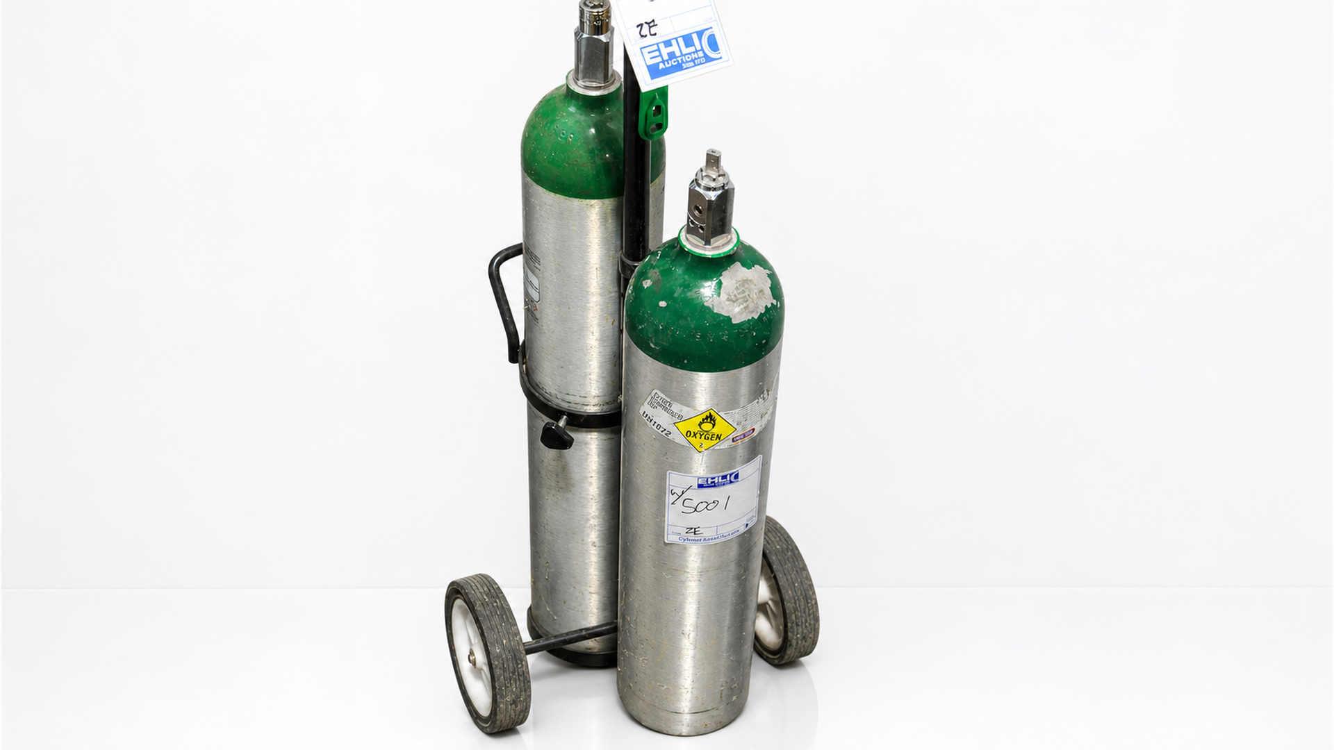 Auction 1927 lot 5001 2 Oxygen Tanks with 1 Caddy